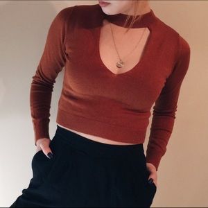Choker Neck Cropped Knit
